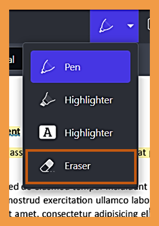 Screenshot of how to access the eraser for deleting freehand highlighting